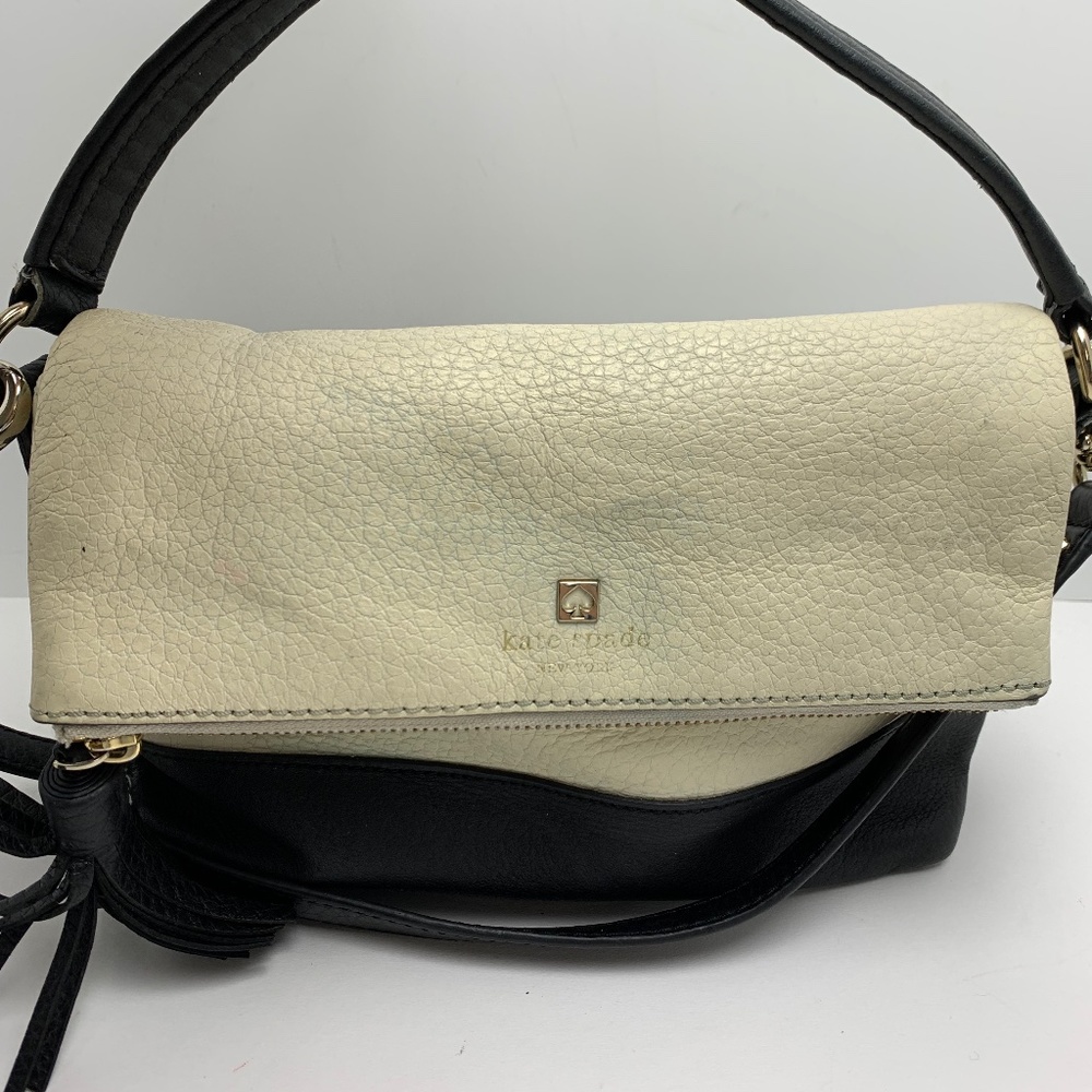 KATE SPADE New York Ivory Black Color Block Striped Lining Shoulder Bag Handbag